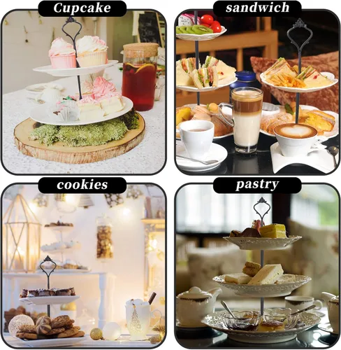 Vista 6 de Juego de 6 bandejas escalonadas para soporte de pastel, corona, soporte de 3 niveles para tartas, accesorios para bodas y fiestas, resina para Negro