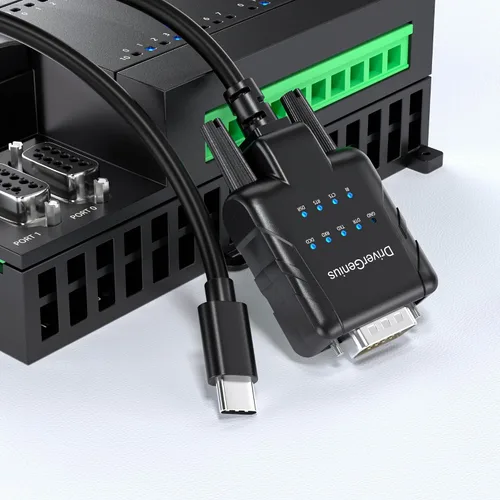 Vista 2 de DriverGenius Convertidor de adaptador industrial USB tipo C a serie RS232 DB9 con 9 x LEDs - Win11/10, MacOS