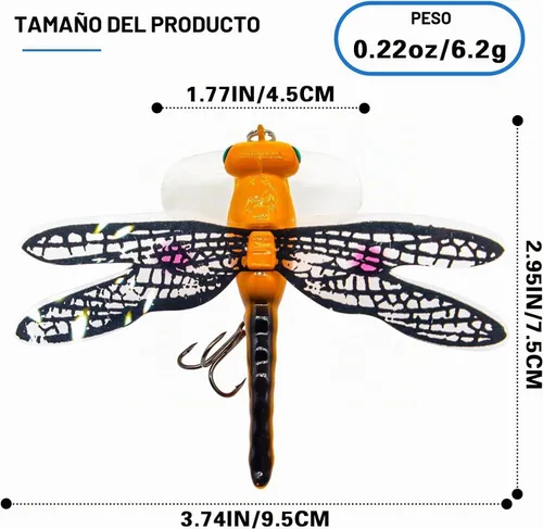 Vista 2 de Señuelos de pesca Topwater Señuelos simulación conjunto con ganchos para herramientas de pesca al aire libre Libélula 4pcs