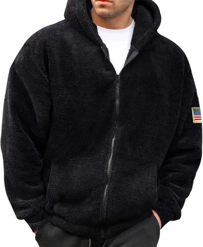 Vista 5 de Mens Zipper Hoodies Cotton Print Button Thick Hooded Winter Novelty Sweatshirt Loose Gym Pullover