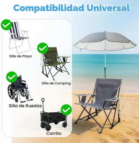 Vista 5 de Sombrilla para Silla Compatible con GCI - Accesorio para Protección Solar, Sombrilla Portátil para Silla de Playa, con Abrazadera Ajustable y Fácil