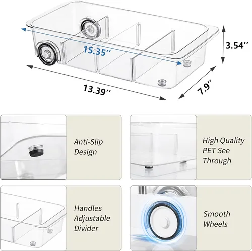 Vista 2 de Attelite Organizador de Cajón Deslizable para Refrigerador y Almacenamiento Diseño Transparente con Divisores, Organizador de Refrigerador sobre