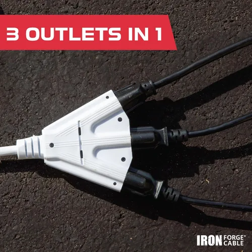 Vista 6 de Iron Forge Cable Cable de extensión blanco de 10 pies para exteriores con 3 tomas, cable de extensión SJTW de 16/3 de 10 pies, 3 clavijas, cable