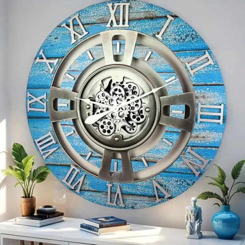 Vista 28 de ImprovingLife The Gears Reloj de pared con engranajes móviles reales línea Inglaterra (Verde Aguamarina, 24 pulgadas (60 cm))
