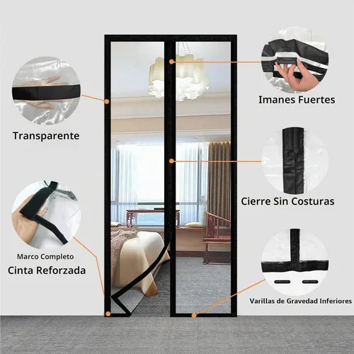 Vista 6 de Cortina aislante transparente, cubierta térmica magnética, pantalla de privacidad con cierre automático, manos libres para patio, cocina