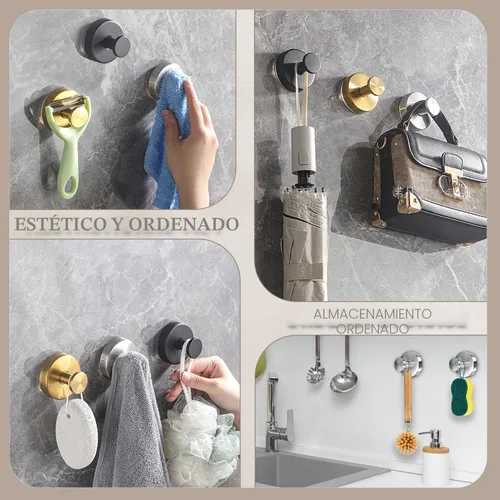 Vista 7 de Ganchos de Ventosa Mejorados 2026 Sin Taladro, Ganchos de Ventosa de Acero Inoxidable para Ducha, Espejo, Pared, Baño, Vidrio, Colgar Toallas