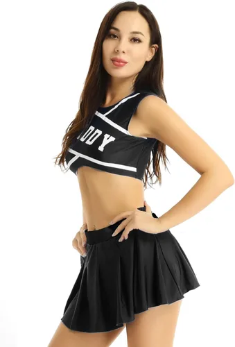 Vista 3 de YUUMIN Disfraz de animadora para mujer, conjunto de camisetas cortas con faldas plisadas