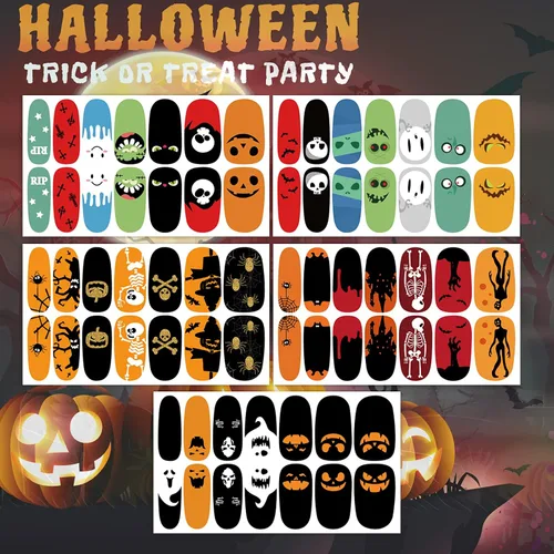 Vista 2 de TailaiMei 10 hojas de calcomanías de Halloween para uñas, tiras de esmalte de uñas, autoadhesivas, envolturas completas con 2 limas de uñas