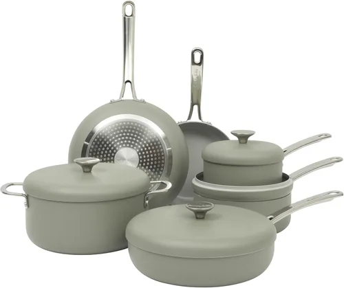 Vista 8 de Sur La Table Kitchen Essentials Potluck Porch - Sartén para saltear de 4.5 cuartos, sartén profunda para freír con tapa, aluminio, utensilios