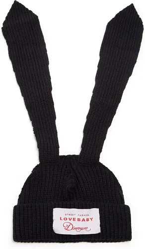 Vista 2 de Gorro de punto con orejas largas de conejo, divertido gorro de invierno esponjoso, cálido de punto de conejo, gorra de calavera de ganchillo