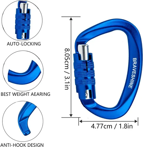 Vista 2 de Clips de mosquetón resistentes 12KN Aluminio D Ring Double Lock Caribeaner Hooks