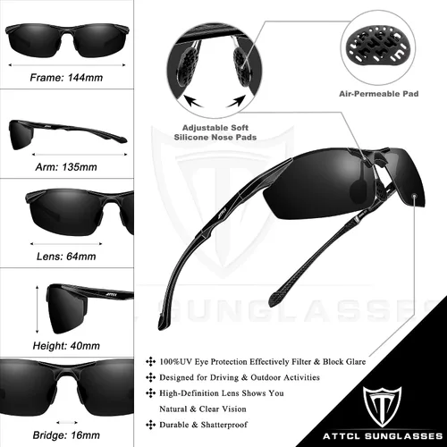 Vista 5 de ATTCL Gafas de sol polarizadas con protección UV para hombre, marco de metal Al-Mg, color verde claro