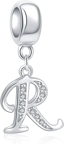 Vista 78 de ABUN Abalorio de plata de ley 925 con letra A a la Z, espaciador de inicial, con circonita cúbica transparete colgante, auténtica, para pulseras