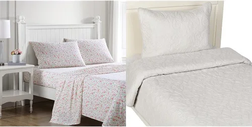 Vista 3 de Laura Ashley - Paquete de ropa de cama Twin, edredón reversible con funda a juego y juego de sábanas de percal de algodón, bolsillo profundo