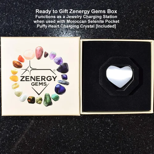 Vista 3 de Zenergy Gems Collares de selenita con piedras preciosas naturales cargadas + cargador de corazón hinchado de selenita incluido, no conocido