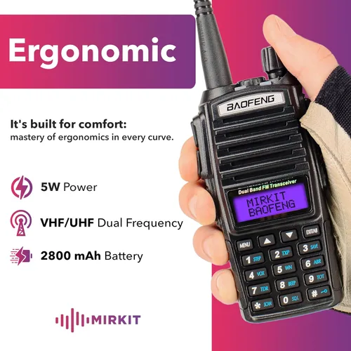 Vista 4 de Mirkit Baofeng - Radio de jamón UV-82 MK3 - Walkie Talkies de largo alcance 5 W de potencia máxima Radio bidireccional VHF/UHF 144-148/420-450 MHz