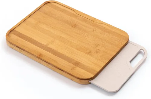Vista 9 de KitchenEdge Juego de tablas de cortar anidadas, 2 piezas, acacia Tabla de cortar de fibra de arroz, pies antideslizantes, ranura para jugo