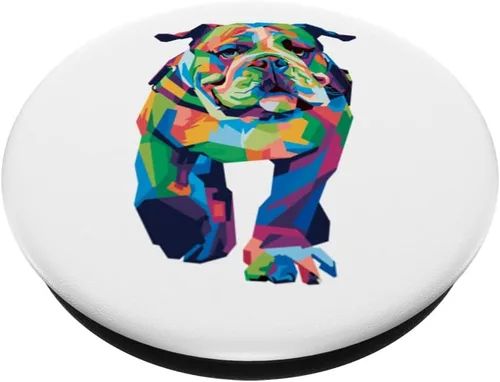 Vista 2 de Colorido retrato de arte pop de bulldog inglés Bulldog británico PopSockets intercambiables PopGrip