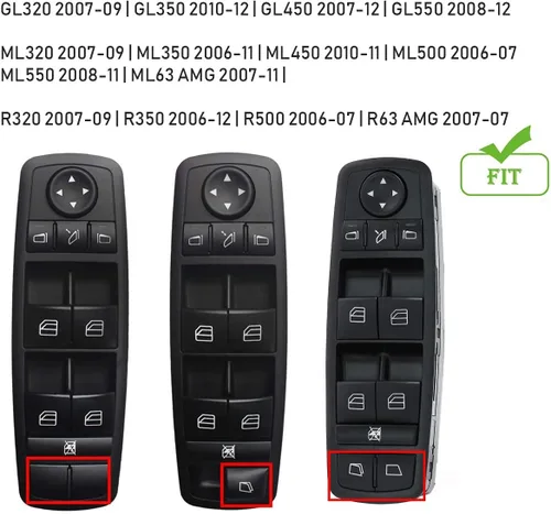Vista 3 de Jaronx 2 tapas de botón para interruptor de ventana del conductor compatibles con Mercedes Benz, Power Master, interruptor de elevalunas compatible