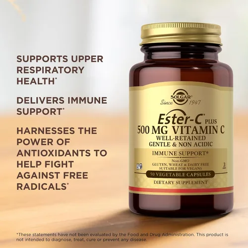 Vista 5 de Solgar Ester-C Plus 500 mg de vitamina C (complejo de ascorbato) – 50 cápsulas vegetales – Suave y no ácido – Antioxidante y apoyo inmunológico