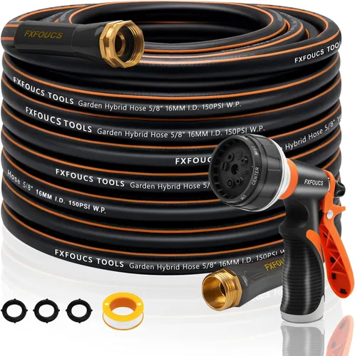Vista 14 de Manguera de jardín resistente, manguera híbrida flexible y ligera de 5/8 pulgadas con presión de estallido de 600 PSI, mango giratorio y accesorios