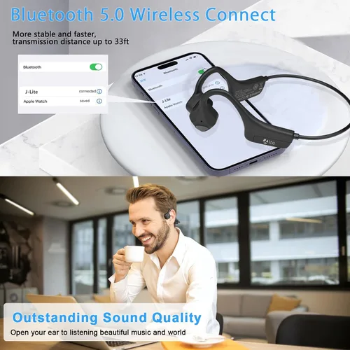 Vista 4 de Auriculares Bluetooth de conducción ósea impermeables Auriculares abiertos Auriculares deportivos inalámbricos a prueba de sudor con micrófono