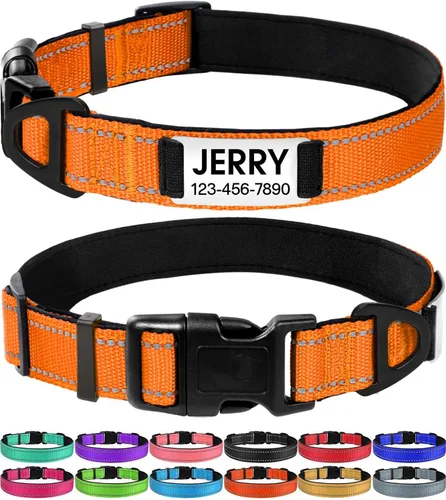 Vista 9 de Joytale Collares para perros personalizados, collar de nailon reflectante con placa de nombre grabada, personalizado para perros pequeños, negro, S