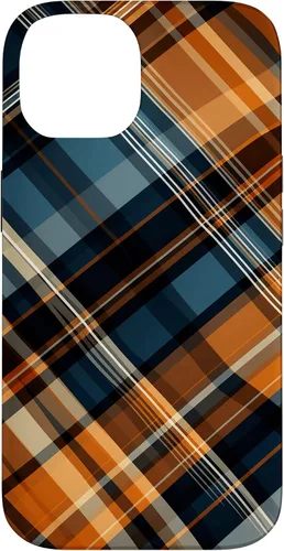 Vista 4 de Funda para iPhone 16 Navy Black and Orange Plaid Halloween Otoño Calabazas