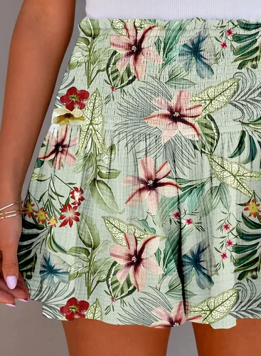 Vista 5 de BeadChica Pantalones cortos casuales de verano para mujer, cintura alta, plisados, con volantes, cómodos, holgados, pantalones cortos de playa