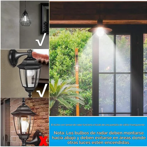 Vista 6 de Bombilla con sensor de movimiento radar, rango de detección ajustable de 12 W (equivalente a 100 W) A19 con detección de movimiento para exteriores