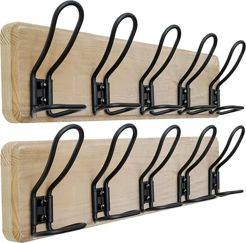 Vista 11 de Dseap Perchero para Abrigos Montado en Pared - Perchero Resistente de Estilo Granja Rural con 5 Ganchos de Alambre para Ropa, Sombrero, Chaqueta