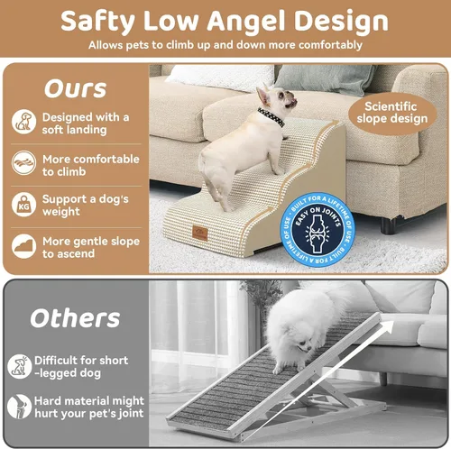 Vista 6 de Zerbuger Rampa para perros y escaleras para cama, beige de 3 escalones