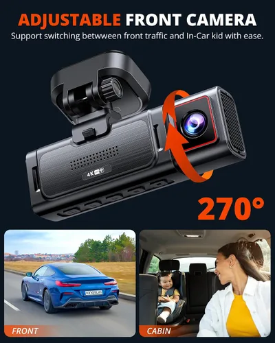 Vista 4 de Cámara de salpicadero Kingslim D4PRO delantera y trasera - Cámara de salpicadero dual para coche 4K + 2K con WiFi GPS, grabación interior opcional