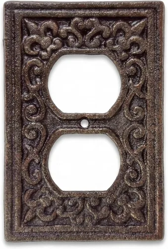 Vista 8 de Lulu Decor, Fleur De Lis - Placa de enchufe de hierro fundido en acabado marrón rústico antiguo
