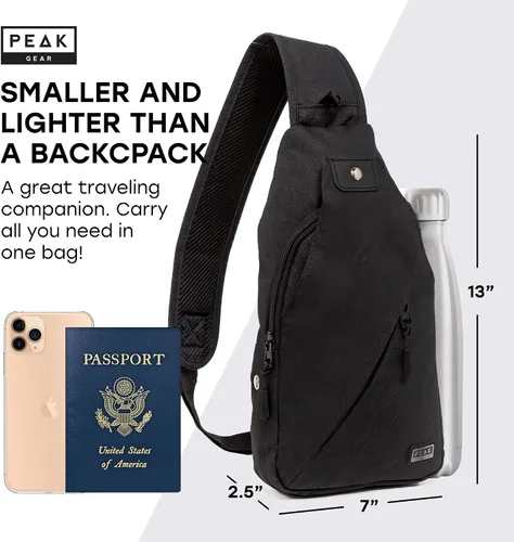 Vista 2 de Peak Gear Bolso bandolera de viaje. Bolso cruzado compacto Más ligero y más pequeño que una mochila Etiqueta de identificación de por vida perdida