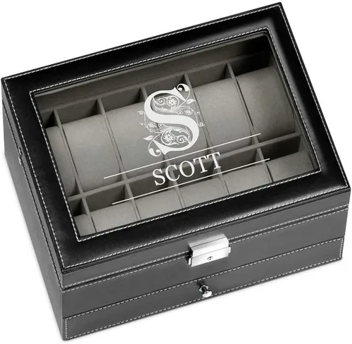 Vista 2 de Maverton Organizador de exhibición de relojes para hombres 12 ranuras Elegante caja personalizada para hombre Estuche para coleccionista Soporte