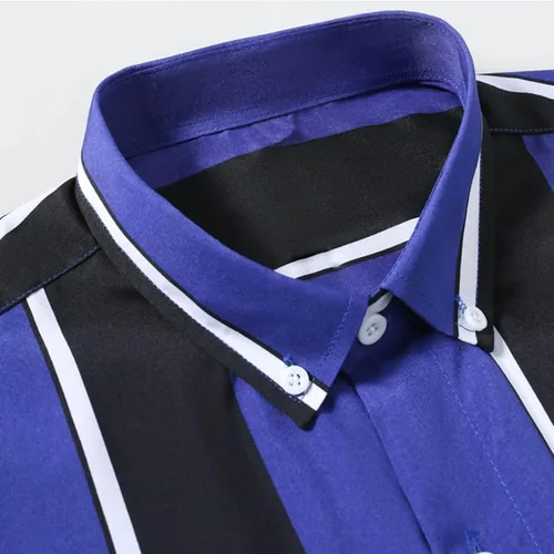 Vista 4 de Camisa a rayas para hombre, manga larga con estampado retro de discoteca de los años 70, ajuste regular, parte superior con bolsillo