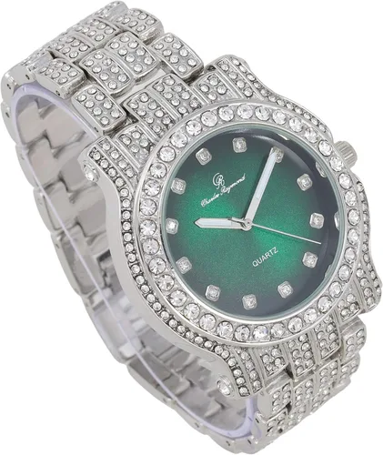 Vista 30 de Charles Raymond Bling-ed Out Ultimate Hip Hop Royalty Reloj para hombre con número romano de fácil lectura o indicadores de tiempo de diamantes