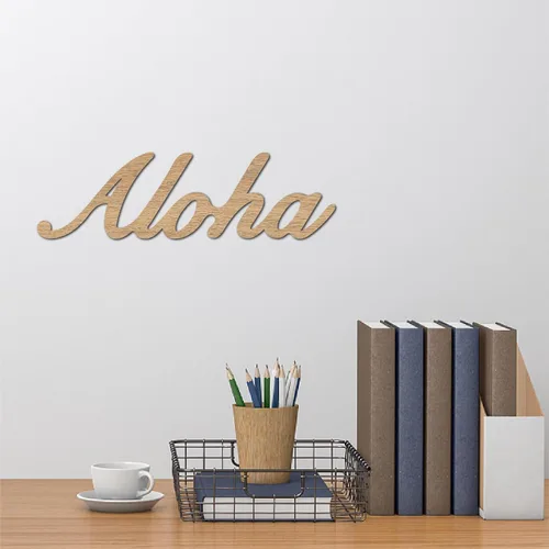 Vista 6 de CREATCABIN Aloha - Letrero de madera cortada con láser, decoración de pared, recortes de madera sin terminar, arte de pared, escultura colgante