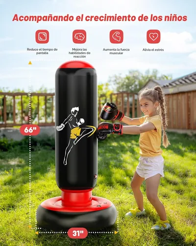 Vista 3 de QPAU Kids Punching Bag Toy with Boxing Gloves, 66 Inch Larger Stable Kids Inflatable Boxing Bag Set, Gifts for Boys & Girls Age 6-12, for Practicing