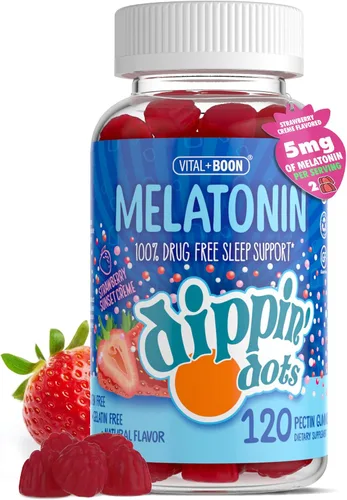 Vista 10 de Dippin' Dots - Gomitas de melatonina para niños y adultos (suministro para 30 días) sabor a crema de fresa y puesta de sol Suplemento