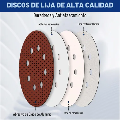 Vista 4 de WORKPRO Discos de lijado, 5 pulgadas, grano 60, 8 agujeros, gancho y bucle