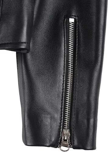 Vista 5 de Chaqueta de cuero para mujer Bomber motocicleta Biker Real piel de cordero chaqueta para mujer Negro