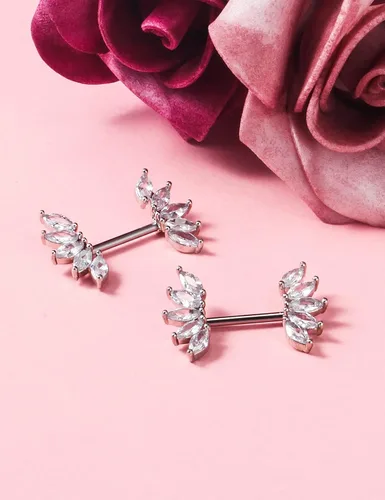 Vista 4 de Vqoxaggi - Piercing para pezón de acero quirúrgico de 14 G para mujer, con gargantilla, collar de corazón, pezón, barra de piercing para pezón