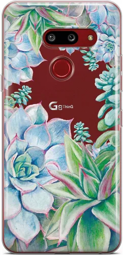 Vista 3 de Mertak Funda transparente compatible con LG Stylo 6 5 4 K61 K51S K41S K30 K20 Q70 Q60 diseño azul ligero flexible diseño suculento mujeres hojas