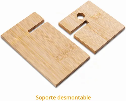 Vista 3 de Healfyya Soporte para tableta de bambú - Soporte plegable ajustable para iPad con puerto de carga para escritorio o cocina