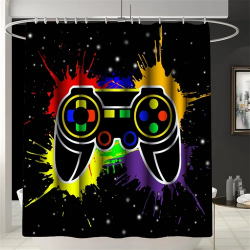 Vista 3 de BATATADOCE Juego de baño Gaming con cortina de ducha y alfombras para niños