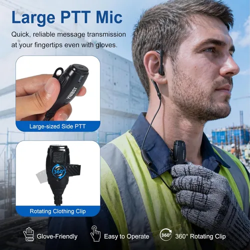 Vista 4 de Walkie Talkie Auricular con micrófono PTT 2-Pin G-forma de auriculares de seguridad