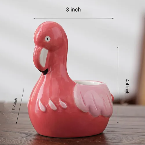 Vista 4 de Maceta de cerámica en forma de animal - Decoración única y encantadora para el hogar (flamenco)