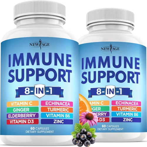 Vista 10 de Suplemento potenciador de apoyo inmunológico 8 en 1 con equinácea, vitamina C y zinc 50mg, vitamina D 5000 UI, cúrcuma curcumina y jengibre, B6